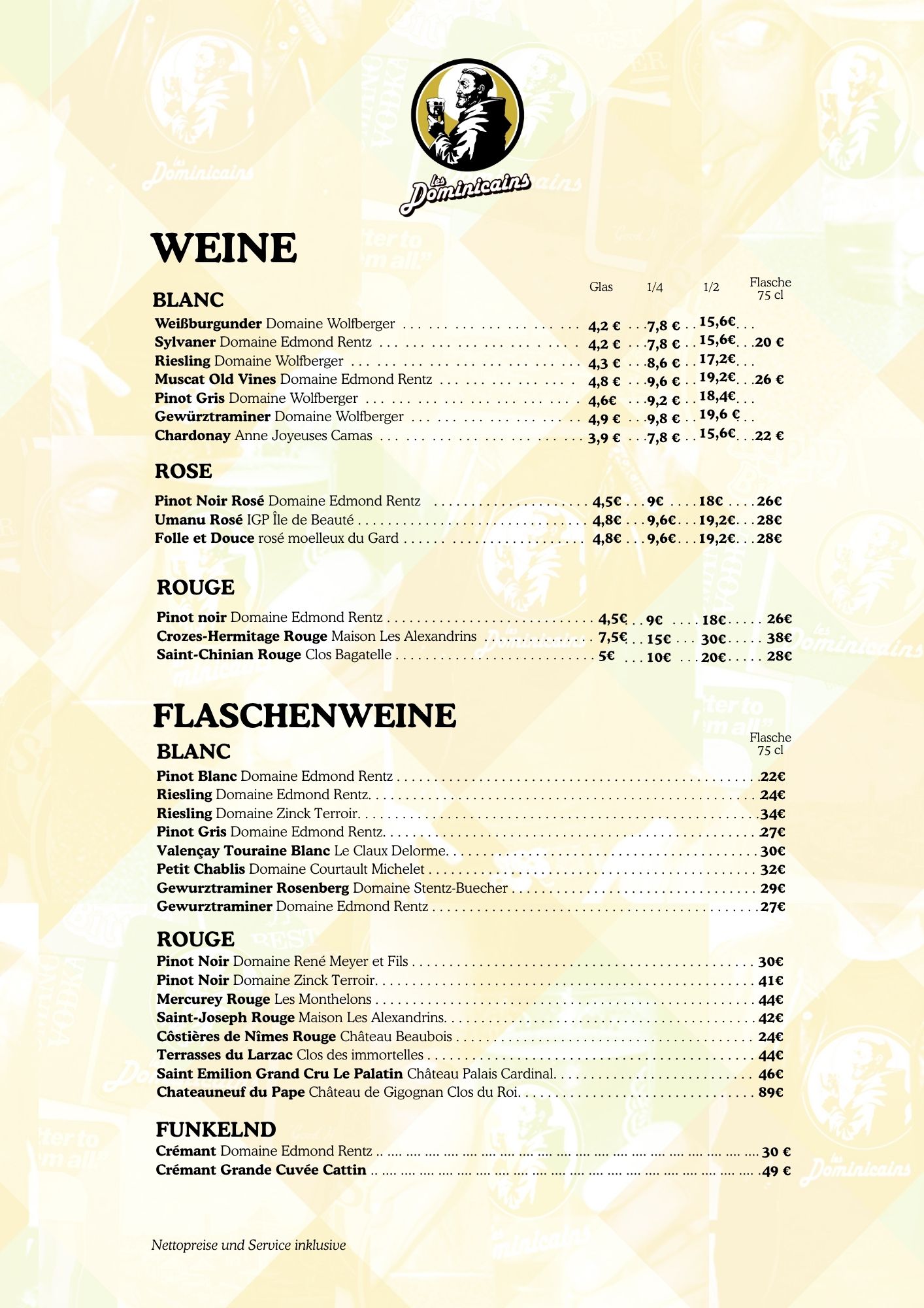 Carte des vins en allemand des Dominicains